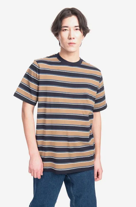 Carhartt WIP t-shirt bawełniany Leone kolor brązowy wzorzysty I031386-LEONE.STRI