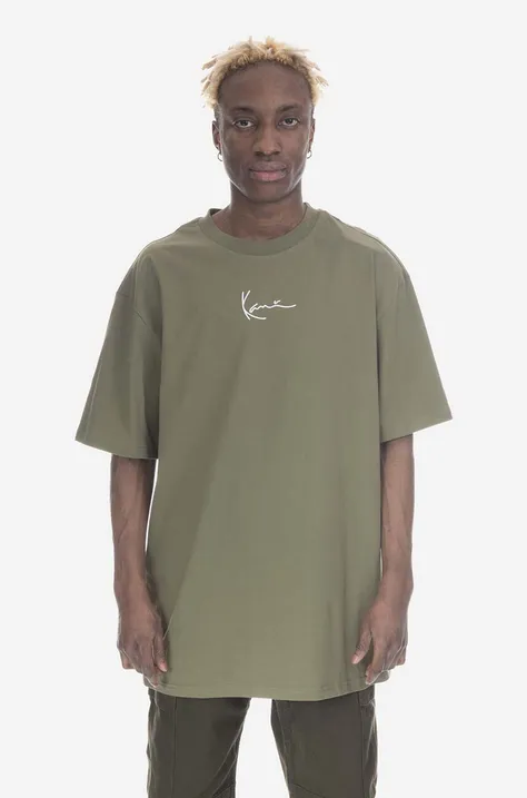 Bombažna kratka majica Karl Kani zelena barva