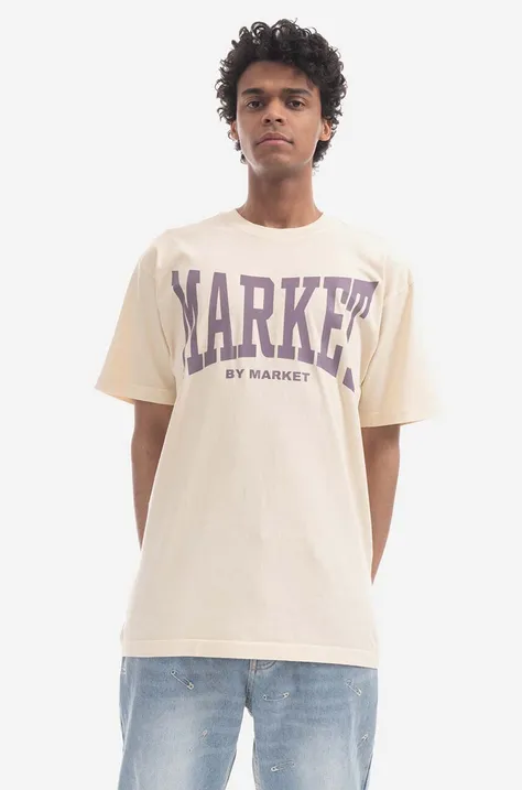 Market t-shirt bawełniany kolor beżowy z nadrukiem 399001370-KREMOWY