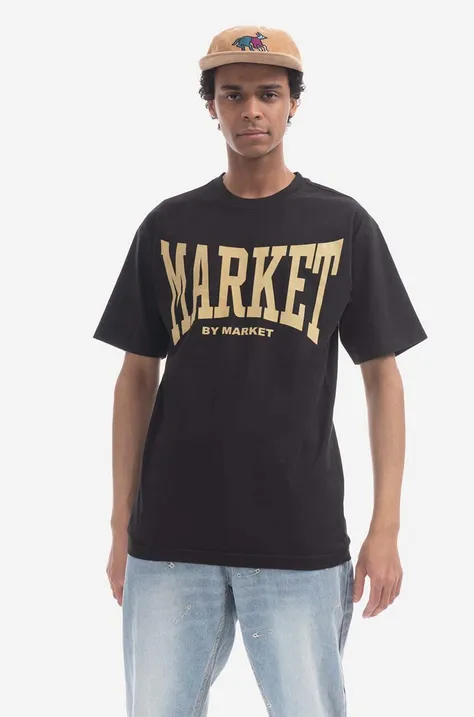 Памучна тениска Market в черно с принт