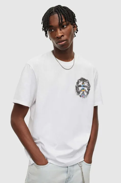 AllSaints t-shirt bawełniany CHANCER SS CREW kolor biały z nadrukiem MG141Y