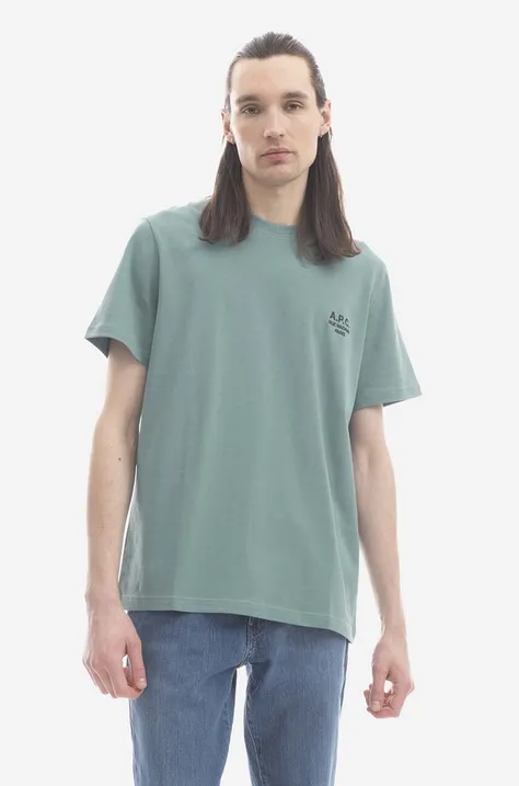 Bavlnené tričko A.P.C. New Raymond zelená farba, s nášivkou COEZC-H26247 OFF WHITE