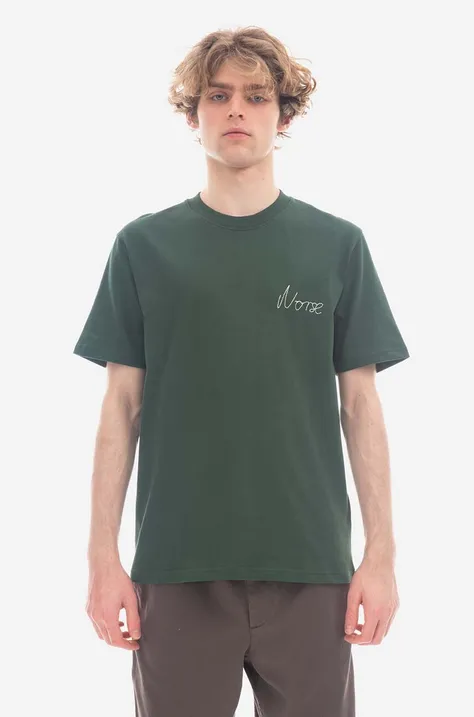 Norse Projects t-shirt bawełniany kolor zielony gładki N01.0628.8112-8112