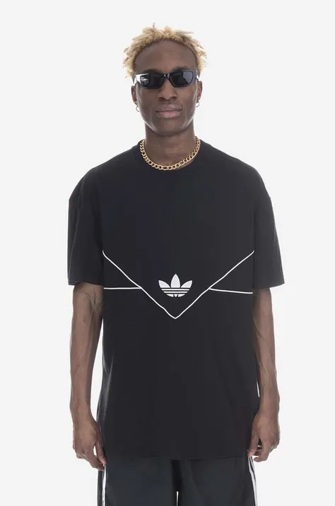 Хлопковая футболка adidas Originals мужской цвет чёрный с принтом HR3319-black