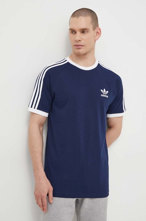 adidas Originals tricou din bumbac Adicolor 3-Stripes culoarea bleumarin, cu imprimeu IA4850