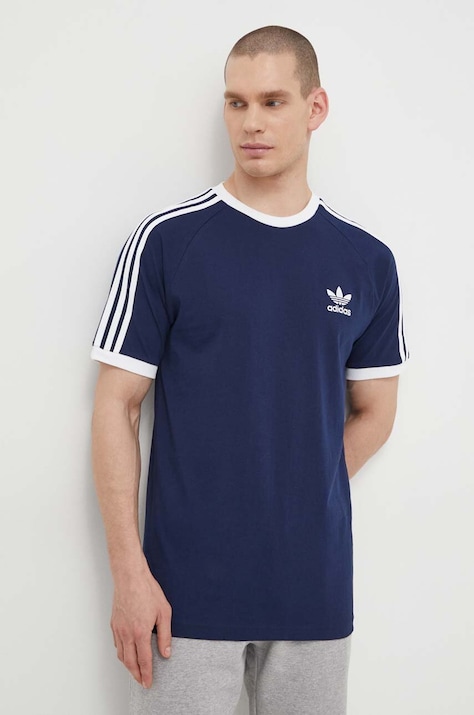 adidas Originals tricou din bumbac Adicolor 3-Stripes culoarea bleumarin, cu imprimeu IA4850