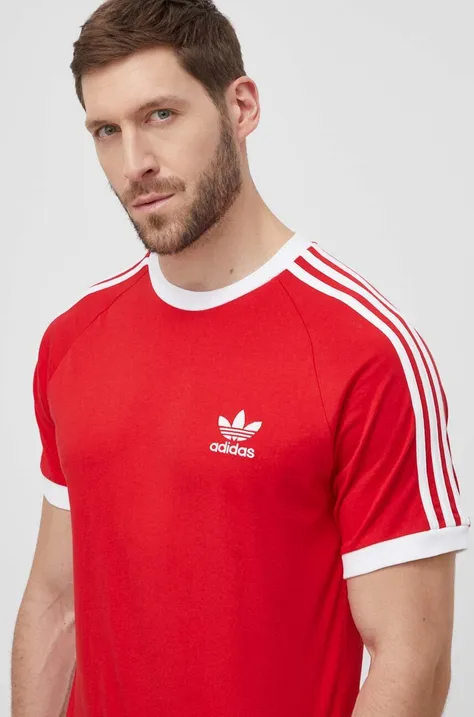 Bombažna kratka majica adidas Originals Adicolor Classics 3-Stripes rdeča barva
