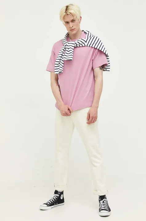 Bavlnené tričko Abercrombie & Fitch ružová farba, jednofarebné