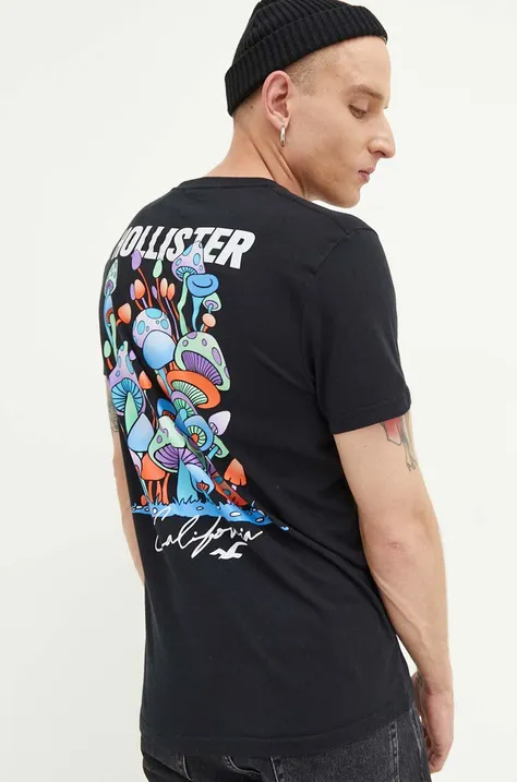 Hollister Co. t-shirt bawełniany kolor czarny z nadrukiem