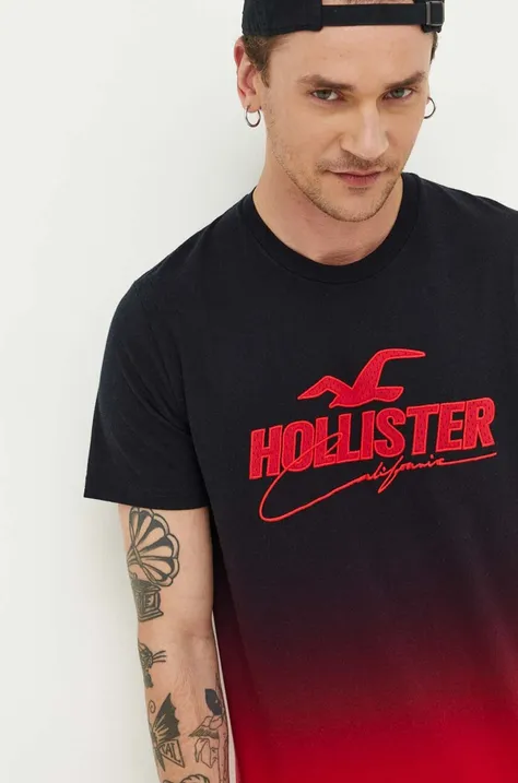 Hollister Co. t-shirt bawełniany kolor czarny wzorzysty