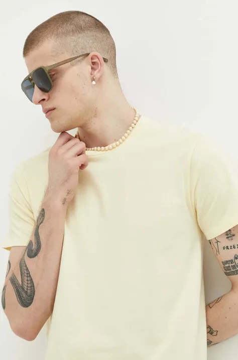 Hollister Co. t-shirt bawełniany kolor żółty gładki