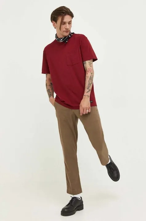 Hollister Co. t-shirt bawełniany kolor bordowy gładki