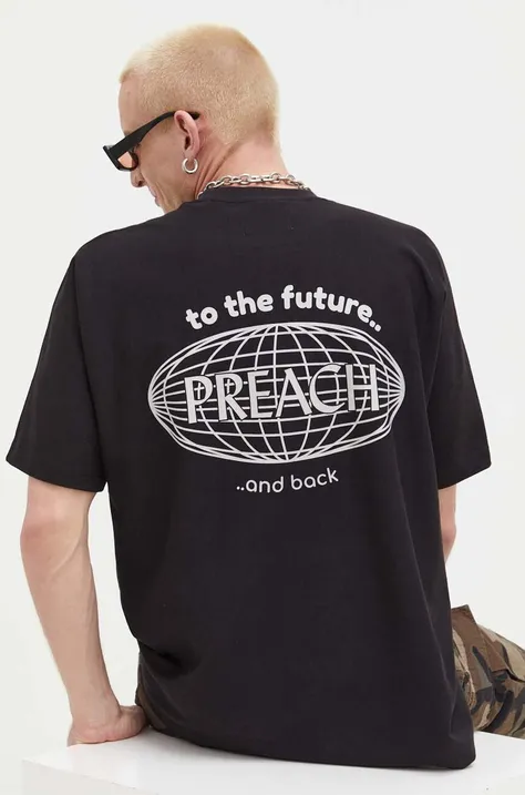 Бавовняна футболка Preach колір чорний з принтом