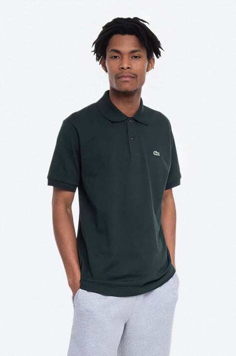 Lacoste polo bawełniane męski kolor zielony gładki L1212