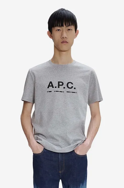 A.P.C. t-shirt bawełniany Sven męski kolor szary z nadrukiem CODEU.M26199-GREYHEATHE