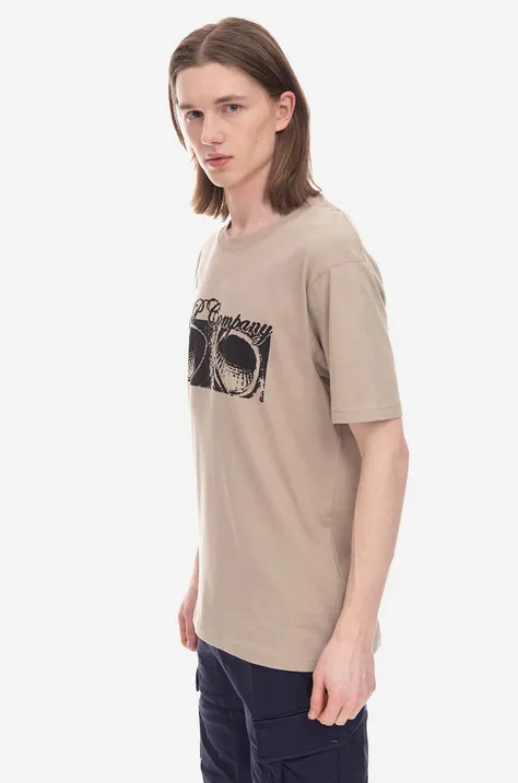 Bavlnené tričko C.P. Company 14CMTS191A006011W330-BLACK, béžová farba, s potlačou