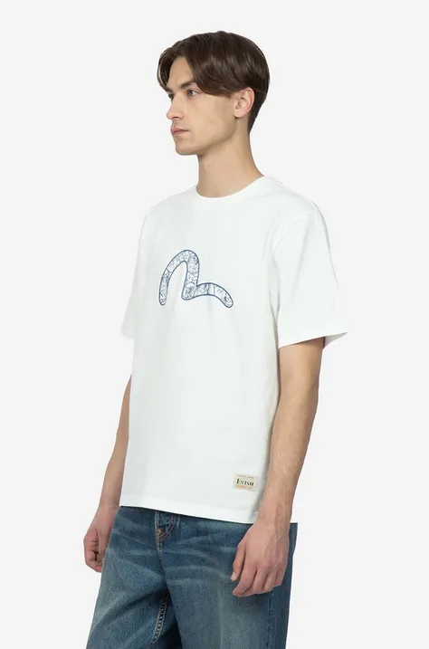Evisu t-shirt bawełniany męski kolor biały z nadrukiem 2ESHTM3TS516XXCT-off
