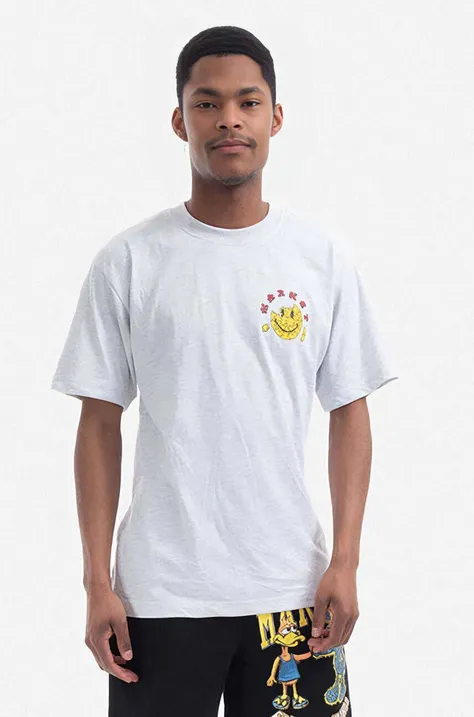 Памучна тениска Market x Smiley в сиво с десен