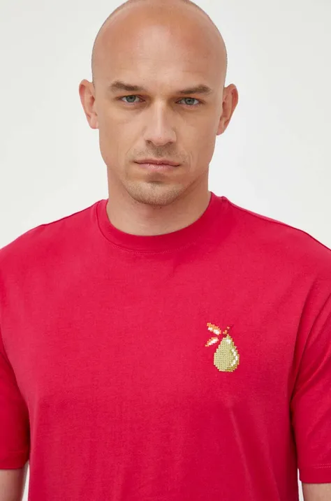 Bavlněné tričko United Colors of Benetton růžová barva, s aplikací
