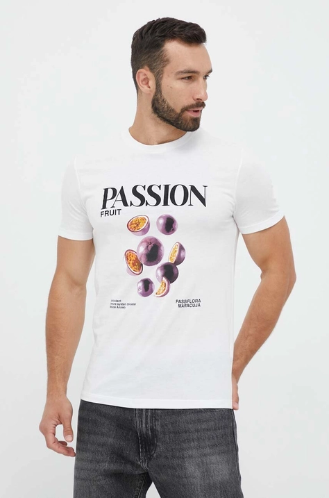 United Colors of Benetton t-shirt bawełniany kolor biały z nadrukiem