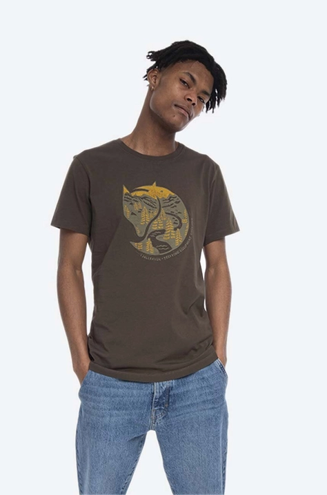 Fjallraven t-shirt bawełniany Arctic Fox kolor zielony z nadrukiem F87220.633-633