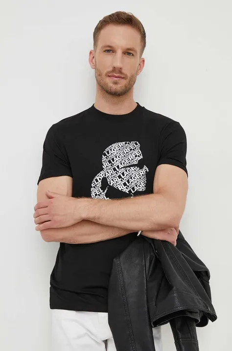 Памучна тениска Karl Lagerfeld в черно с принт