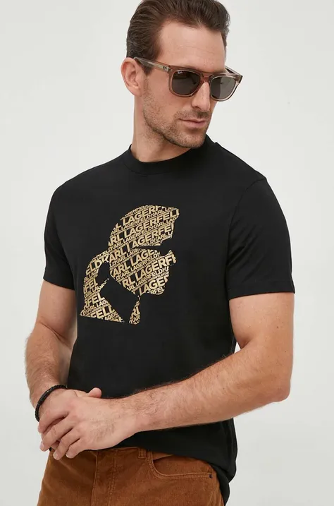 Karl Lagerfeld t-shirt bawełniany kolor czarny z nadrukiem