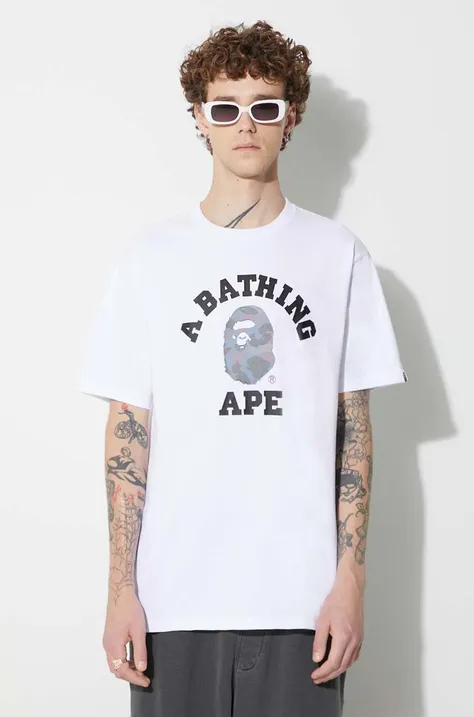 Хлопковая футболка A Bathing Ape цвет белый с принтом