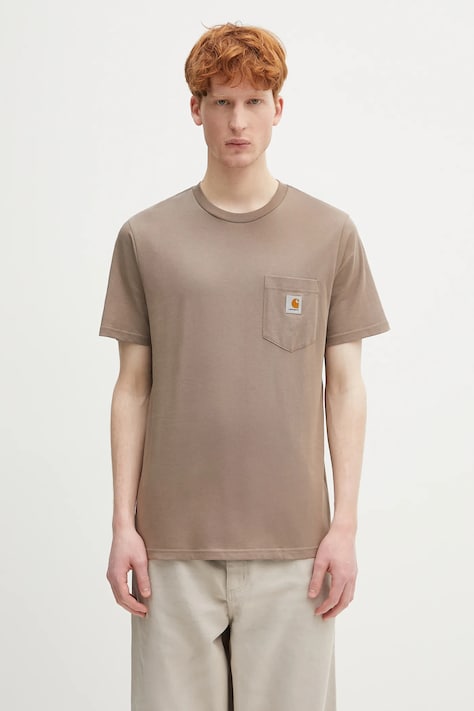 Carhartt WIP cotton t-shirt S/S Pocket T-Shirt brown color smooth I030434.1YJXX