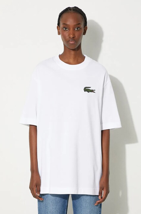 Βαμβακερό μπλουζάκι Lacoste χρώμα: άσπρο