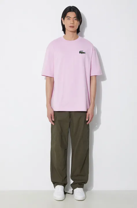 lacoste Cfa t-shirt bawełniany kolor różowy z aplikacją