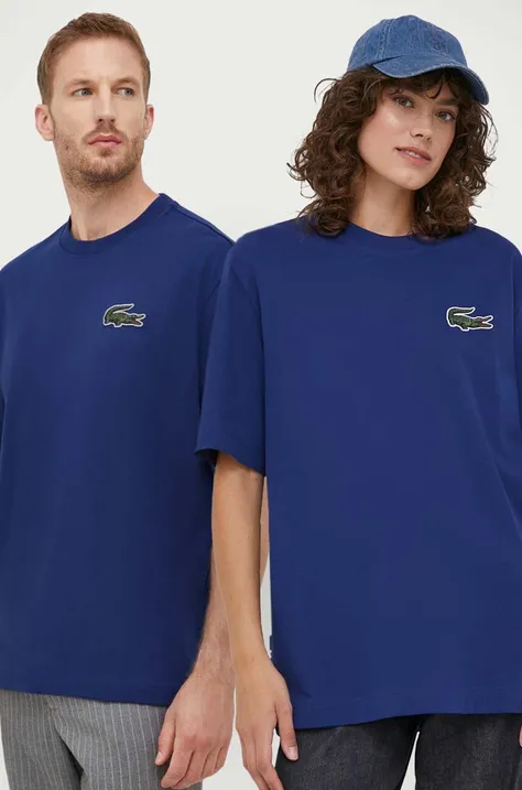 lacoste Cfa t-shirt bawełniany kolor niebieski gładki