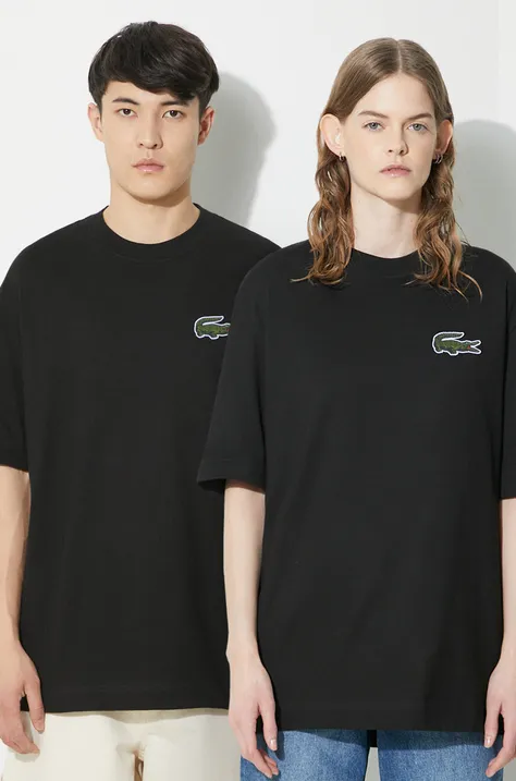 Pamučna majica Lacoste boja: crna, s aplikacijom