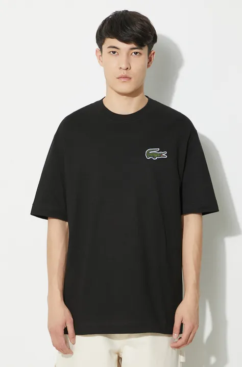 Lacoste t-shirt in cotone colore nero con applicazione