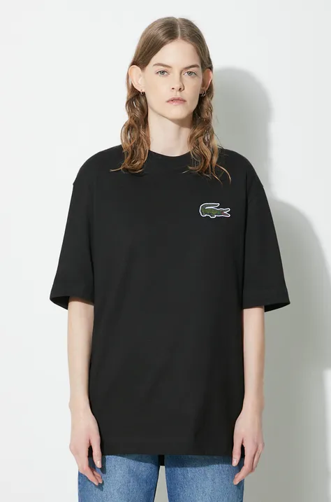 Lacoste t-shirt bawełniany kolor czarny z aplikacją