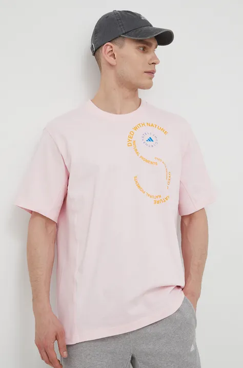 Памучна тениска adidas by Stella McCartney в розово с принт