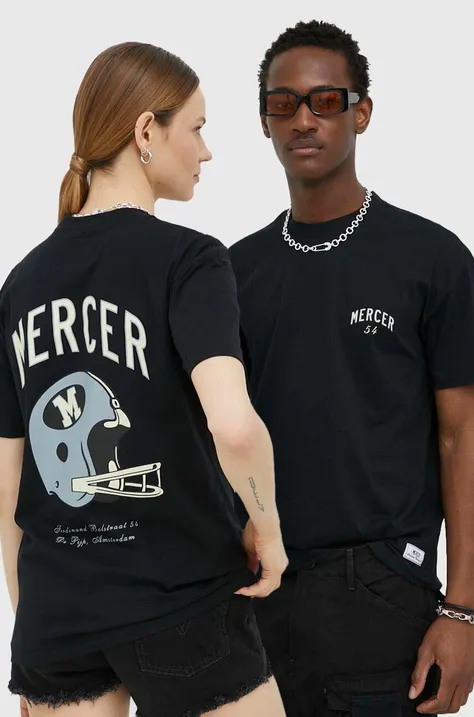 Bavlnené tričko Mercer Amsterdam čierna farba, s potlačou
