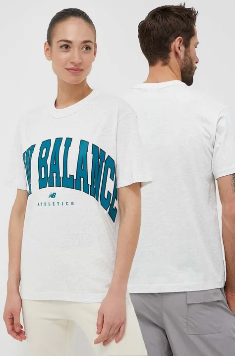 Bombažna kratka majica New Balance UT31551SAH siva barva