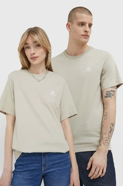 Bavlnené tričko Converse béžová farba, jednofarebný