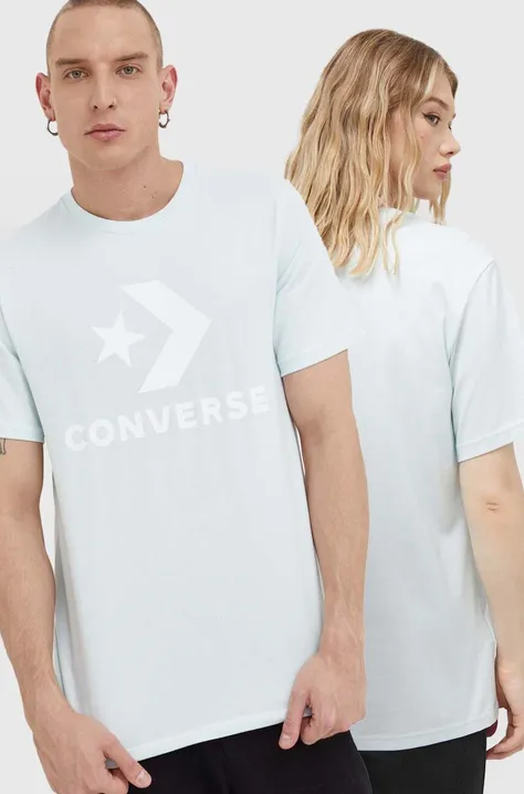 Хлопковая футболка Converse цвет бирюзовый с принтом