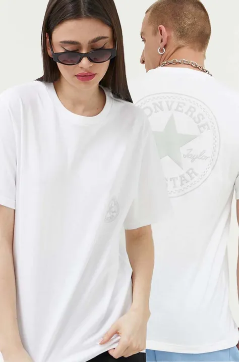 Bavlnené tričko Converse biela farba, s potlačou