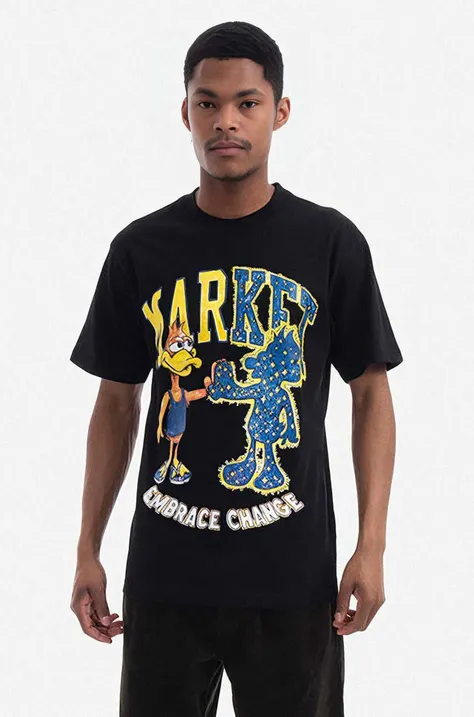 Bavlněné tričko Market černá barva, s potiskem, 399000616-16