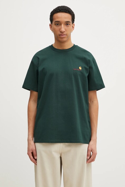 Carhartt WIP cotton t-shirt S/S American Script T-Shirt men’s green color smooth I029956.CIXX
