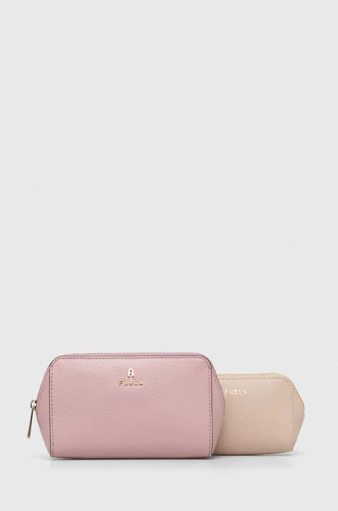 Kožená kosmetická taška Furla 2-pack růžová barva