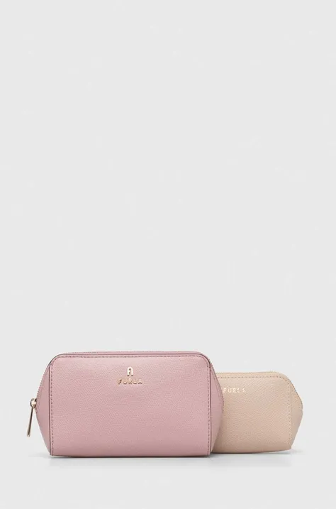 Шкіряна косметичка Furla 2-pack колір рожевий