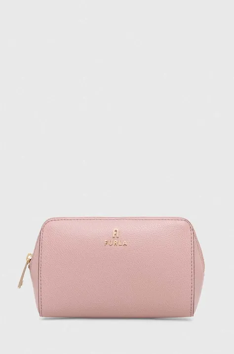 Usnjena kozmetična torbica Furla roza barva