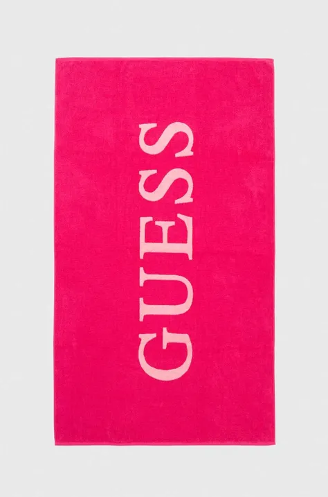 Бавовняний рушник Guess колір рожевий