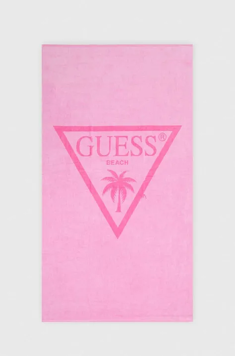Бавовняний рушник Guess колір рожевий