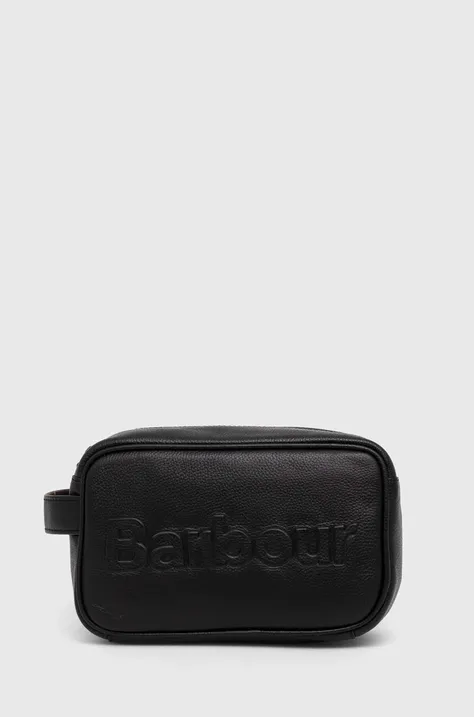 Кожена козметична чанта Barbour Logo Leather Washbag в черно MAC0451