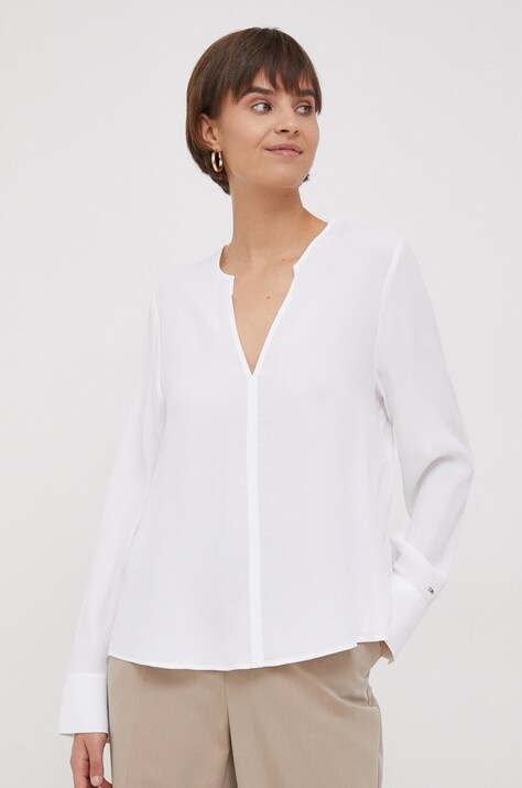 Tommy Hilfiger bluză femei, culoarea alb, uni WW0WW40529